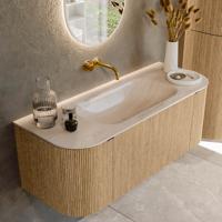 Badmeubel Mondiaz Kurve-Dlux | 120 cm | Meubelkleur Oak | Wastafelkleur Meli | Solid surface | Wasbak midden spoelbak | Zonder kraangat(en)