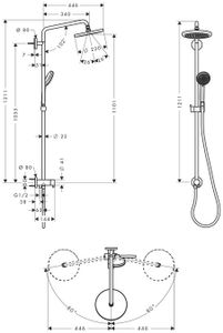 Hansgrohe Croma Showerpipe: zonder kraan voor renovatie met 100 Vario handdouche met 22cm O Croma hoofddouch chroom 27224000