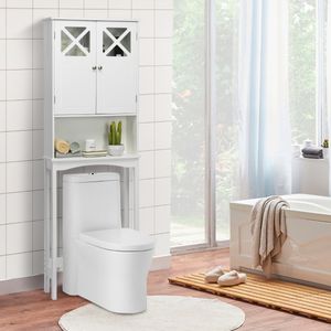 Ruimtebesparende Boven Het Toilet Badkamer Opbergrek X-vorm Dubbel-Deur Kast Opbergorganisator voor Wasruimte Wit