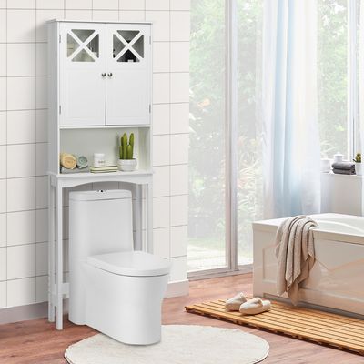 Ruimtebesparende Boven Het Toilet Badkamer Opbergrek X-vorm Dubbel-Deur Kast Opbergorganisator voor Wasruimte Wit