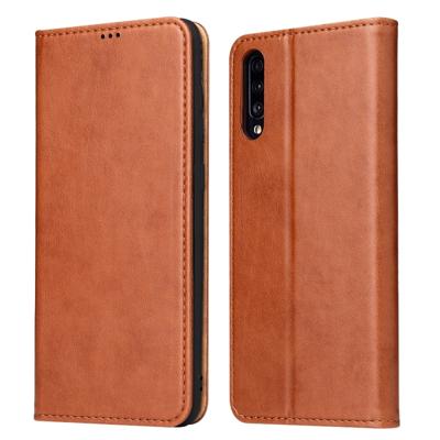 Dermis textuur PU + TPU horizontale Flip lederen draagtas met houder & kaartsleuven & portemonnee voor Galaxy A70 (bruin)