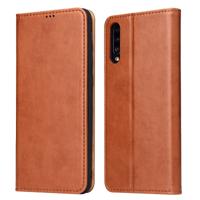 Dermis textuur PU + TPU horizontale Flip lederen draagtas met houder & kaartsleuven & portemonnee voor Galaxy A70 (bruin)