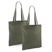 Draagtasje met hengsels - 2x - olijfgroen - 42 x 38 cm - katoen - 10 liter - boodschappen - gymtas