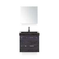 Seville Badmeubelset 60 cm - Black Oak - Wastafel Hardsteen Wit Lucca - met Spiegelkast