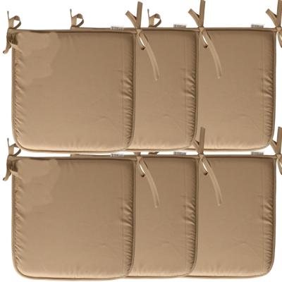 Stof Textile Home stoelkussens - 6x - lichtbruin - 38 x 38 x 3 cm - voor binnen - vierkant