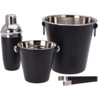 Excellent Houseware barset / cocktailset / giftset - rvs - met cocktailshaker - 4-delig - mat zwart