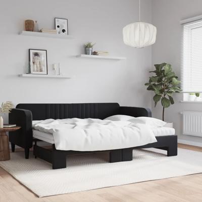 Slaapbank onderschuifbed en matrassen 80x200 cm fluweel zwart