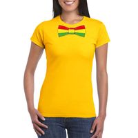 Geel t-shirt met Limburgse vlag strik voor dames