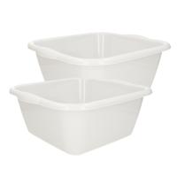 Plasticforte afwasteilen set - afwasbak - kunststof - 15 en 20 liter - Wit - huishoud emmers Plasticforte afwasteilen set - afwasbak - kunststof - 15 en 20 liter - Wit - huishoud emmers