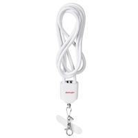 Activejet-lanyard met 3-in-1-oplaadkabel, wit. Eindstukken met verschillende aansluitingen: USB-C, Lightning-adapter, USB-A