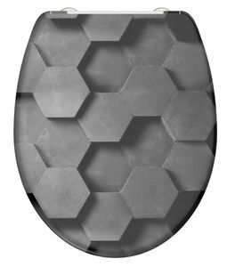 Schutte Duroplast WC-bril GREY HEXAGONS met soft-close en quick-release
 - 82392 82392