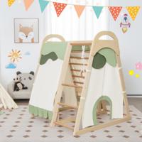 6-In-1 Klimspeelgoedset Indoor Klimrek met Tent Glijbaan Turnringen Klimnet en Klimladder Natuur - thumbnail