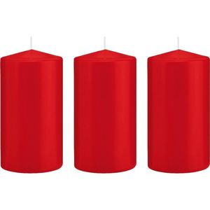 3x Kaarsen rood 8 x 15 cm 69 branduren sfeerkaarsen - Stompkaarsen