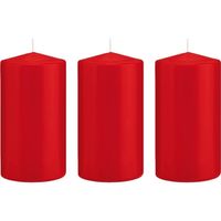 3x Kaarsen rood 8 x 15 cm 69 branduren sfeerkaarsen - Stompkaarsen