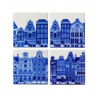 HEINEN - Delfts Blauw - Onderzetters Grachtenpanden Set/4 - thumbnail