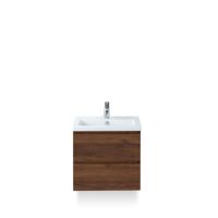 Vogue Badmeubelset 60 cm - Greeplijst in kleur - Walnoot - Keramische Wastafel Wit 1 kraangat