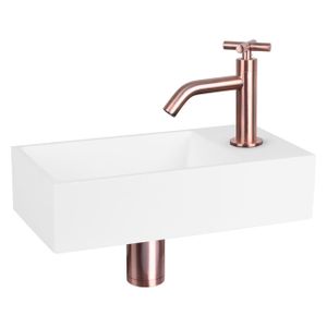 Differnz Solid fonteinset - 36x18.5x9cm - Rechthoek - 1 kraangat - Gebogen koper kraan - kruisgreep - Solid surface Wit 38.402.37