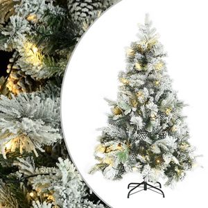 vidaXL Kerstboom met LED en dennenappels en sneeuw 150 cm PVC en PE