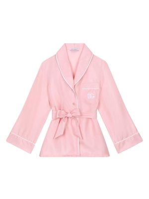 Dolce & Gabbana Kids blouse en soie à logo brodé - Rose