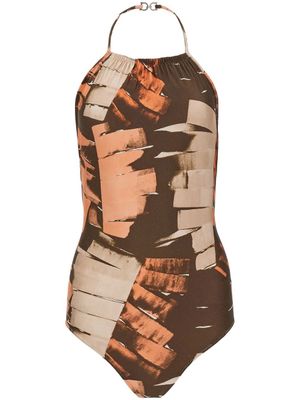 Ferragamo maillot de bain imprimé à dos-nu - Marron