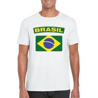 T-shirt met Braziliaanse vlag wit heren - thumbnail