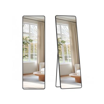 Staande passpiegel met aluminium frame voor slaapkamer, inktzwart / 150 x 40 cm