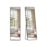 Staande passpiegel met aluminium frame voor slaapkamer, inktzwart / 150 x 40 cm