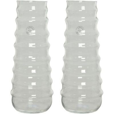 Transparante vaas/bloemenvaas ribbel-motief 6 liter van glas 15 x 35 cm