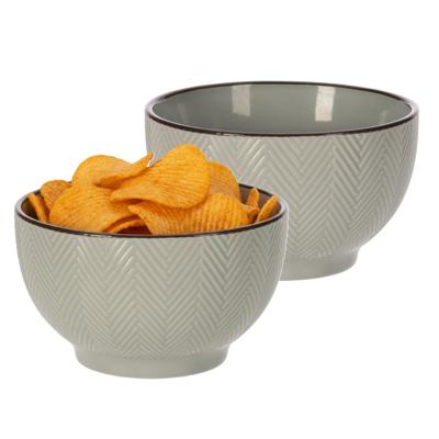 Serveer/chips schaaltje Fishbone - 2x - lichtgrijs - 14 x 8 cm - keramiek - kommetjes - 680 ml