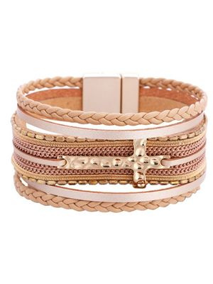 Boheems Leer en Metaal Kruis Armband Boheems Leer en Metaal Kruis Armband
