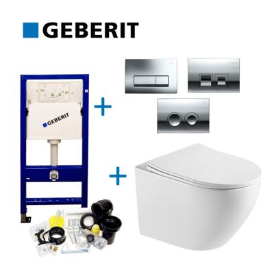 Geberit up100 Toiletset BWS Mudo | Randloos met Zitting | Mat Wit | Delta Drukplaat
