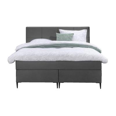 Leen Bakker - Boxspring Liv Geblokt - 140x200 Cm - Slanke Poot - Stof/Velvet - Grijs