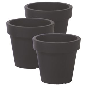 3x stuks basic plantenpot/bloempot kunststof dia 13.5 cm/hoogte 12 cm antraciet grijs