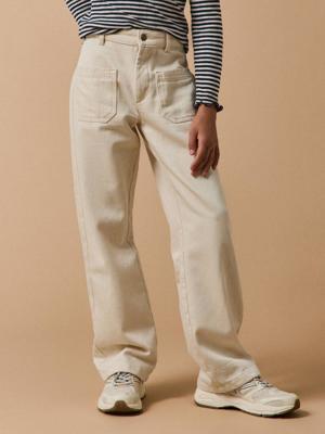Rechte broek voor meisjes van denim CYRILLUS ecru