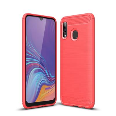 Geborsteld textuur Carbon Fiber schokbestendige TPU geval voor Galaxy A30 (rood)