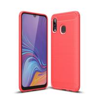 Geborsteld textuur Carbon Fiber schokbestendige TPU geval voor Galaxy A30 (rood)