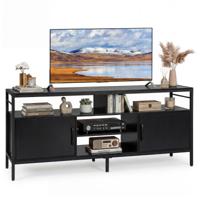 TV-Kast voor TV's van 65 Inch Lowboard met 2 Kasten en 4 Open Planken TV-Tafel met Verhoogde Metalen Poten TV-Kast voor de Woonkamer-Zwart