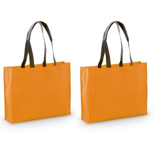 Draagtas / goodie- 2x stuks -bag / schoudertas / boodschappentas - oranje - 40 x 32 x 11 cm