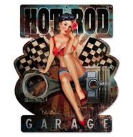 Hot Rod Garage Pin Up Metalen Bord Met Reliëf - 49 x 39 cm - thumbnail