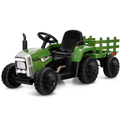 12V Kinderen Rijden op Trekker met Aanhangwagen 2,4G Afstandsbediening met LED-Verlichting Muziek Hoorn USB en Bluetooth Groen