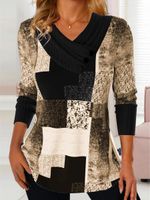 Casual Plaid Cross Neck Loose T-Shirt - thumbnail