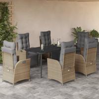 7-delige Tuinset met kussens poly rattan gemengd beige