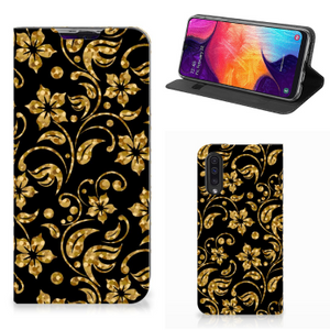 Samsung Galaxy A50 Smart Cover Gouden Bloemen
