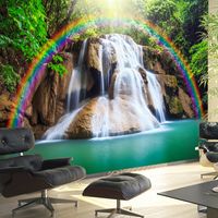 Zelfklevend fotobehang - Regenboog boven een waterval , Premium Print - thumbnail