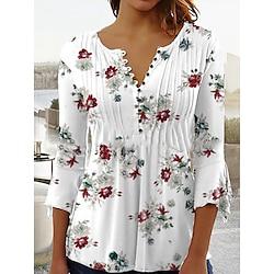 Dames Overhemd Blouse Bloemig Vlinder nappi Afdrukken Dagelijks Vakantie Casual 3/4 mouw Strakke ronde hals Blozend Roze Lente zomer Lightinthebox