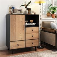 Buffet-Sideboard Middeleeuwen Moderne Opbergkast met 4 Lades & Open vak Zwart