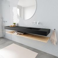Mondiaz Alan badmeubel 200 cm planchet washed oak vrijhangend wastafel rechts zonder kraangat zwart