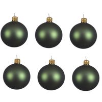 6x Donkergroene glazen kerstballen 8 cm mat - thumbnail