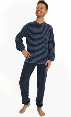 Outfitter Badstof heren pyjama - Dark stripe - Warme winter pyjama