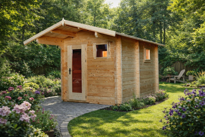 Interflex 2539 Buitensauna 244x387 cm 70 mm vuren blank- Zadeldak- Onbehandeld vurenhout- Interflex